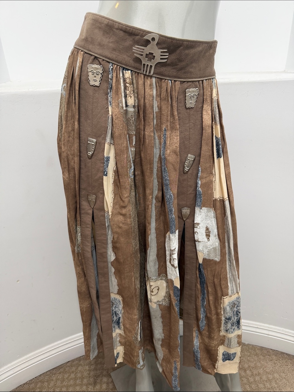 Vintage Platinum Dorothy Schoelen Skirt 8 Rayon Metal Charms Boho Art Maxi